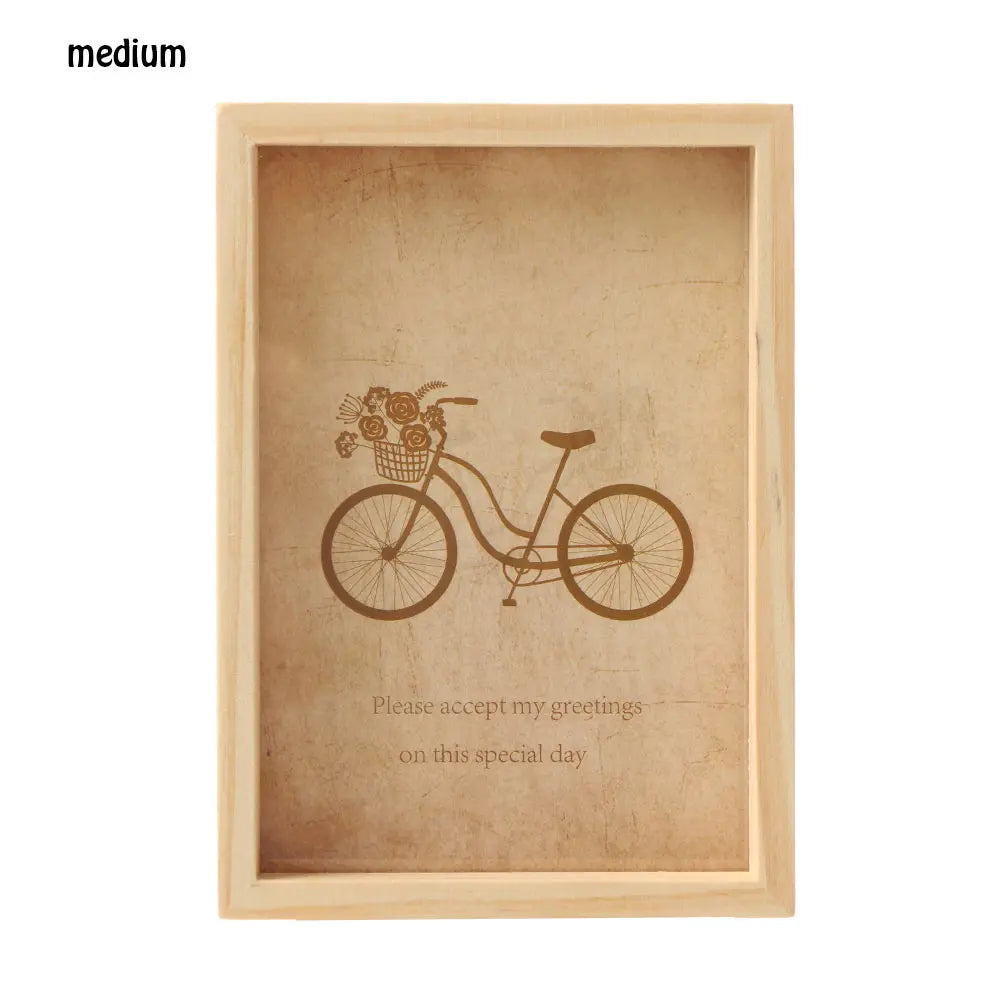 cadre photo bois gravé vélo oiseau fleur chats cœur rustique vintage farmhouse decoration