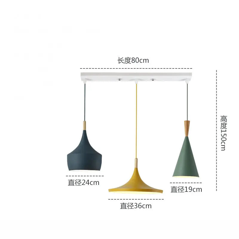 lampes suspendues modernes trois abatjours vert jaune rose blanc minimaliste