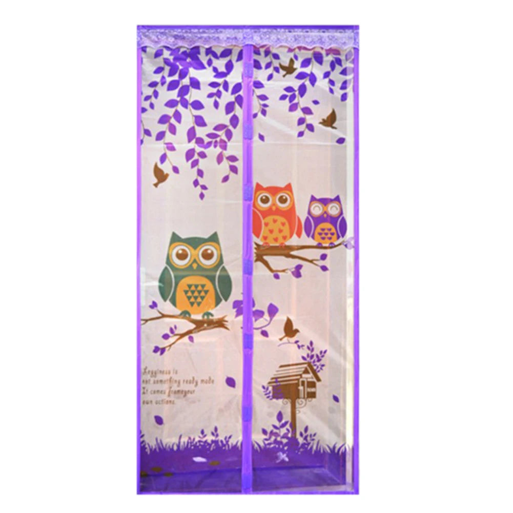 rideau porte hiboux feuilles oiseaux transparent zip vert marron violet bleu