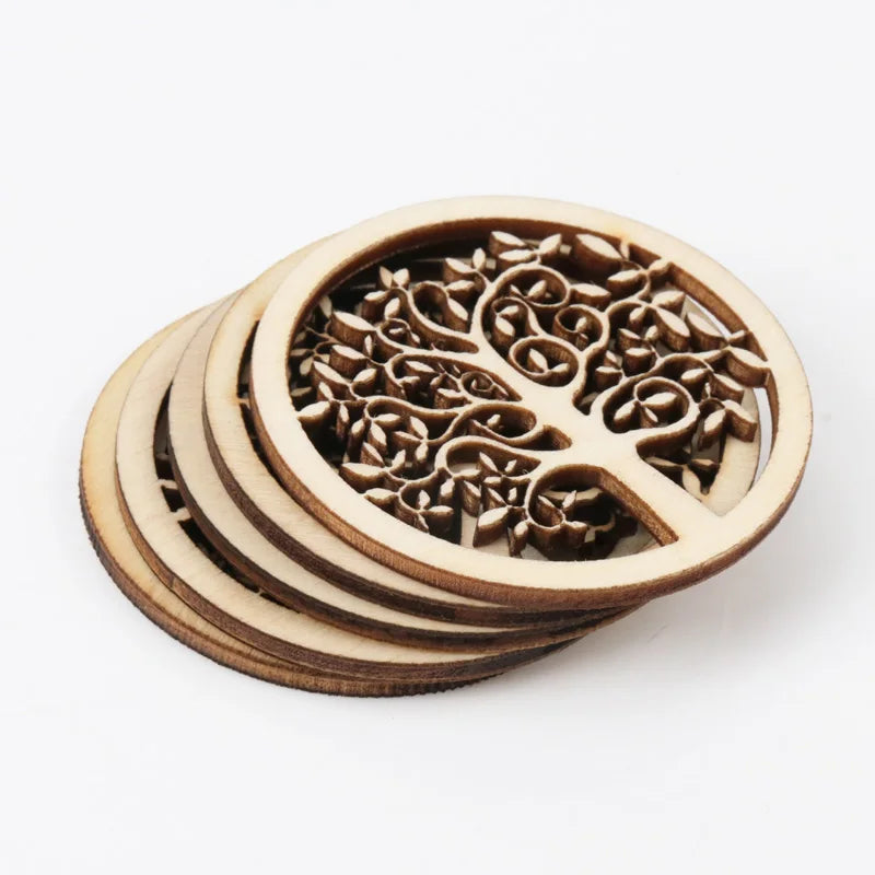 coasters bois naturels arbres sculptés artisanat scrapbooking décor maison 6cm