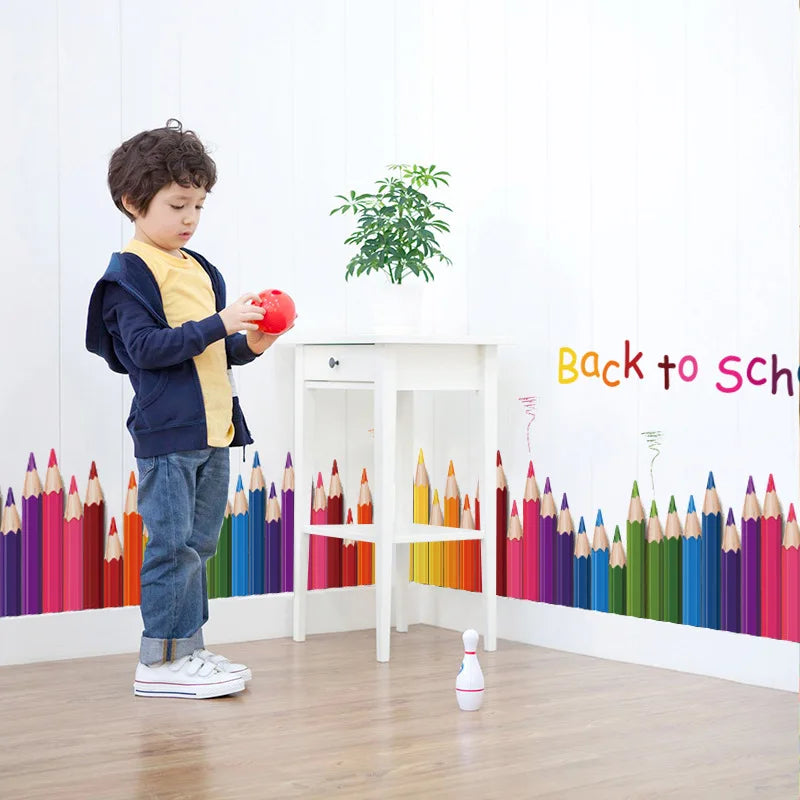 sticker mural moderne crayons colorés multicolore décoration chambre enfant salle salon