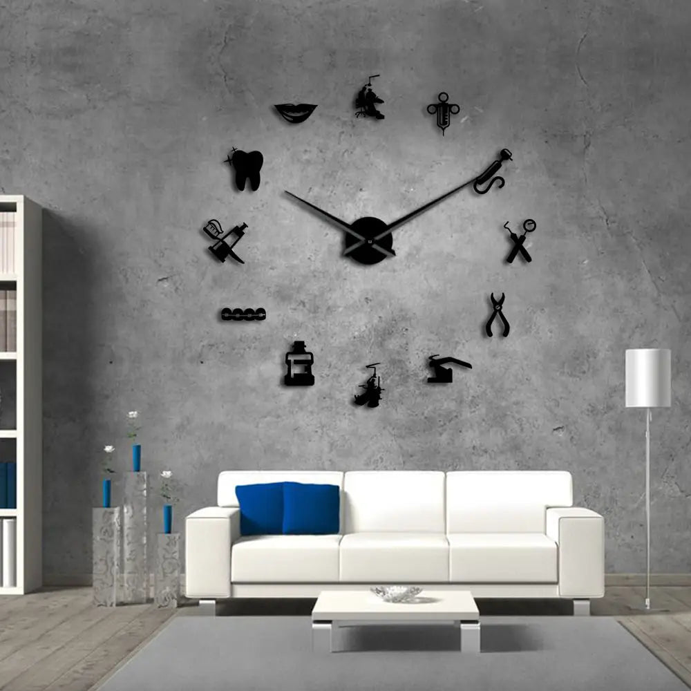 horloge murale moderne argent noir doré lumineuse icônes médicales adhésive grande salle manger chambre