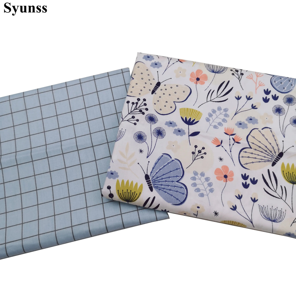tissu coton blanc papillons fleurs géométrique moderne largeur 160cm orange bleu jaunes printemps