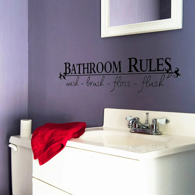 autocollant mural classique règle salle bains lettres blanches fond noir pvc