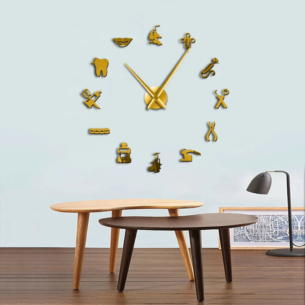 horloge murale moderne argent noir doré lumineuse icônes médicales adhésive grande salle manger chambre