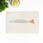 serviettes table lin motif poissons moderne bleu clair beige 44x28cm