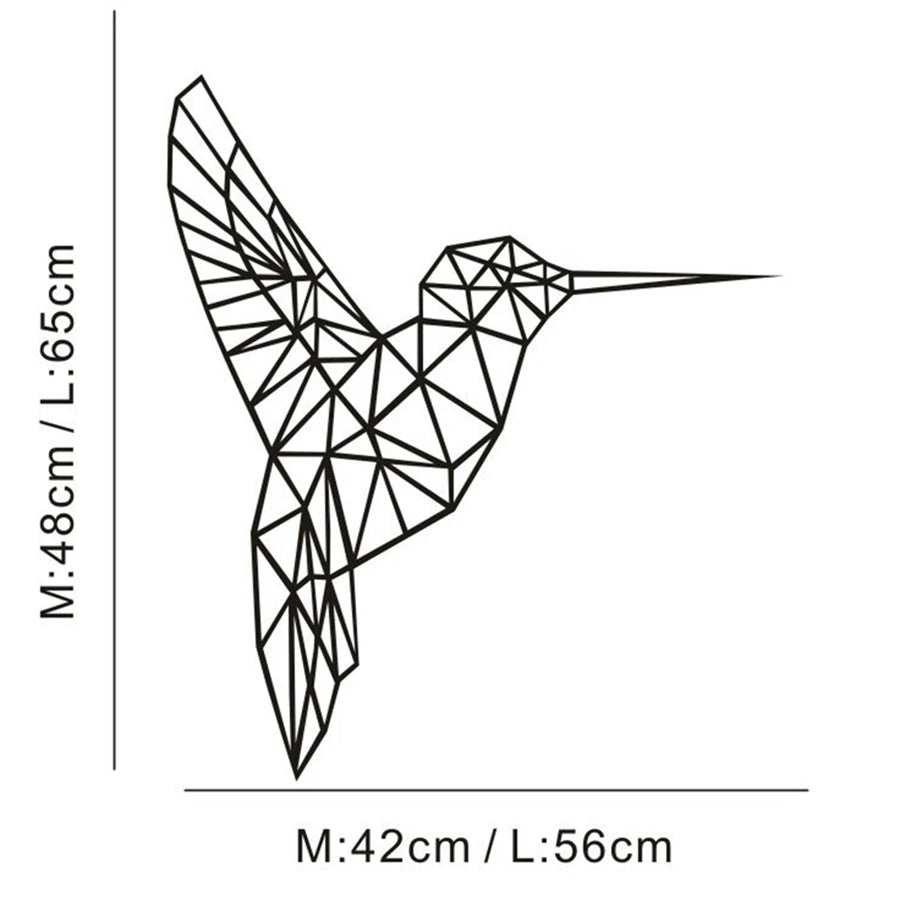 autocollant mural oiseau colibri géométrique moderne décoration mur salon vinyle noir marron blanc