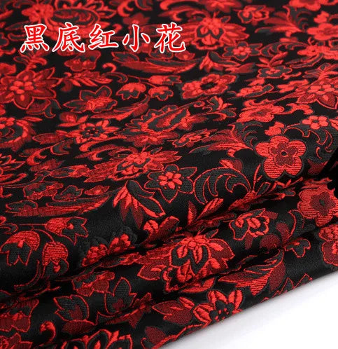 tissu brocart fleurs rouge noir ameublement rideau coussin damassé jacquard décoratif motif floral