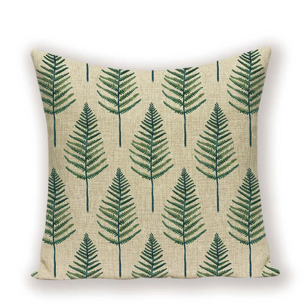 housse coussin carré motif feuilles vertes moderne zip invisible 45cm 45cm