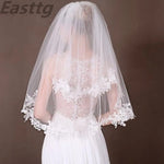 Voile mariée femme deux couches broderie fine blanc clips métalliques bord dentelle classique tulle