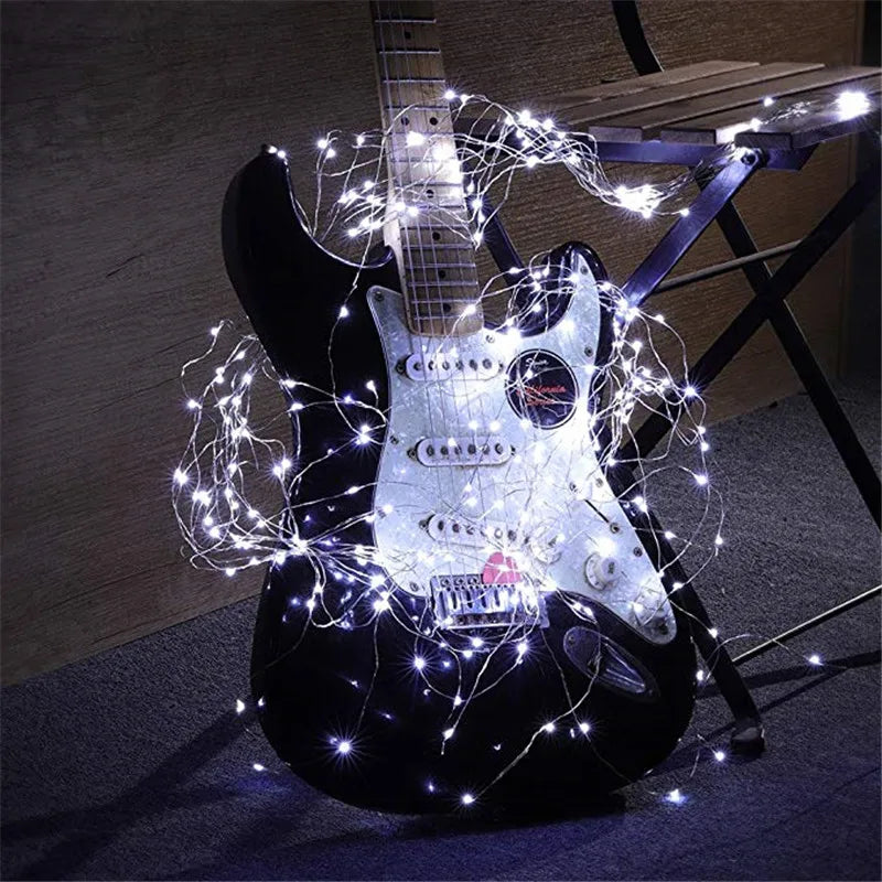 guirlande lumineuse fil cuivre led blanc multicolore moderne décoratif 100leds 10mètres rechargeable