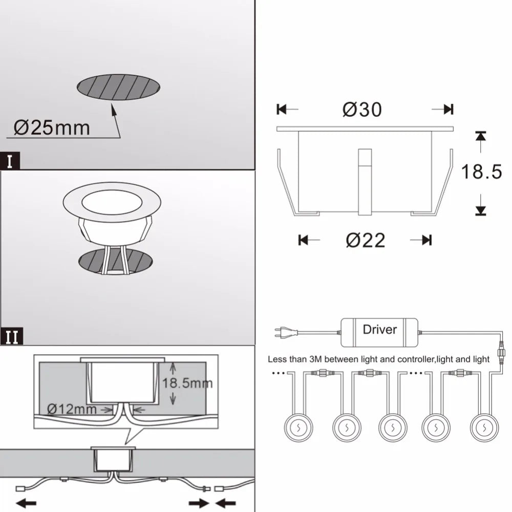 Lampes encastrables led argentées modernes ip67 encastrables extérieures minimaliste 12v 60lm