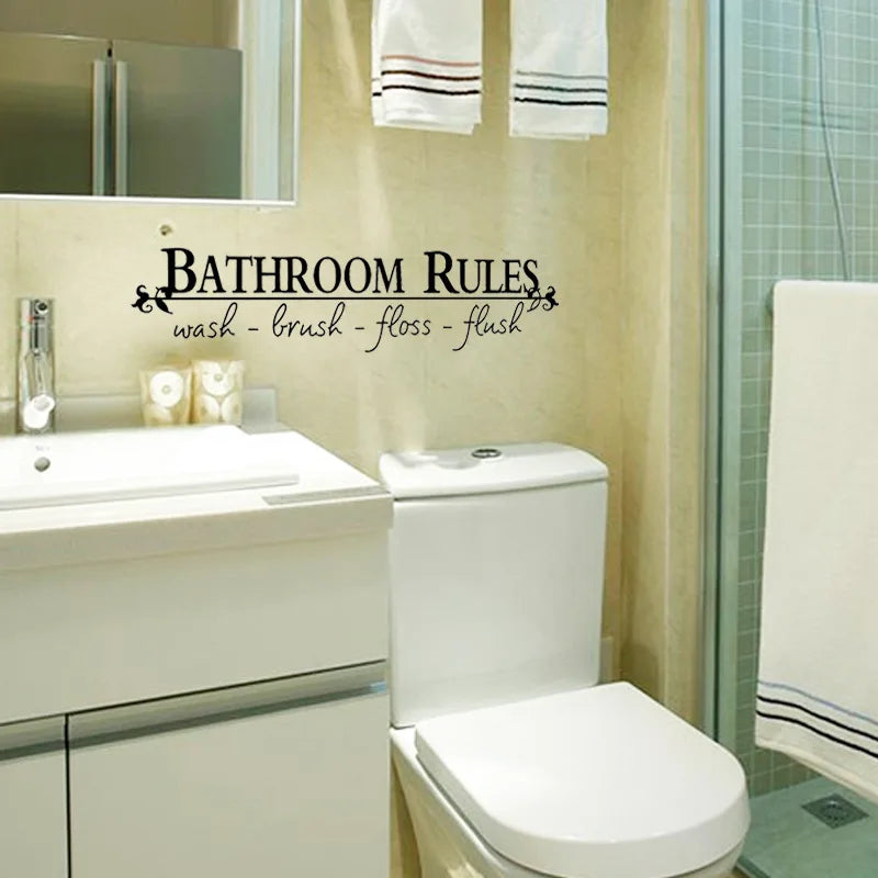 autocollant mural classique règle salle bains lettres blanches fond noir pvc