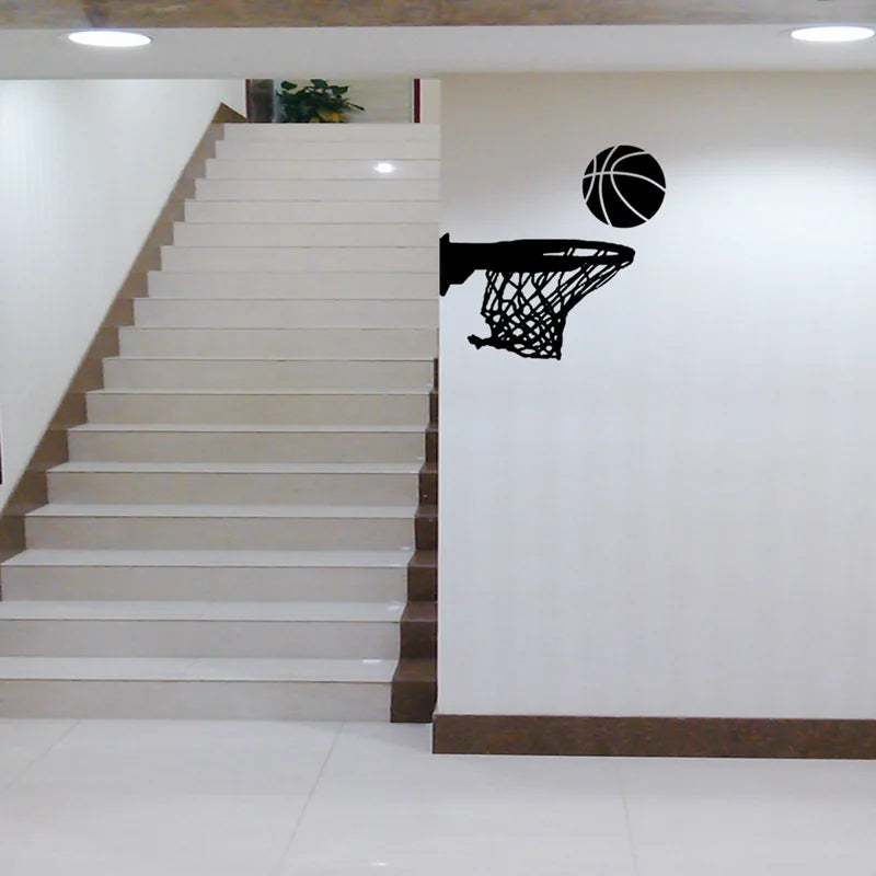 panier basket ball mural noir autocollant pvc résistant eau minimaliste 43cm 40cm chambre enfant