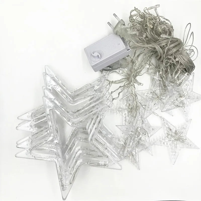 guirlande lumineuse étoiles blanc bleu moderne clips noël led 220v adaptateur électrics