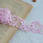 dentelle florale polyester 5cm large motif baroque transparent bleu rose vintage décoratif
