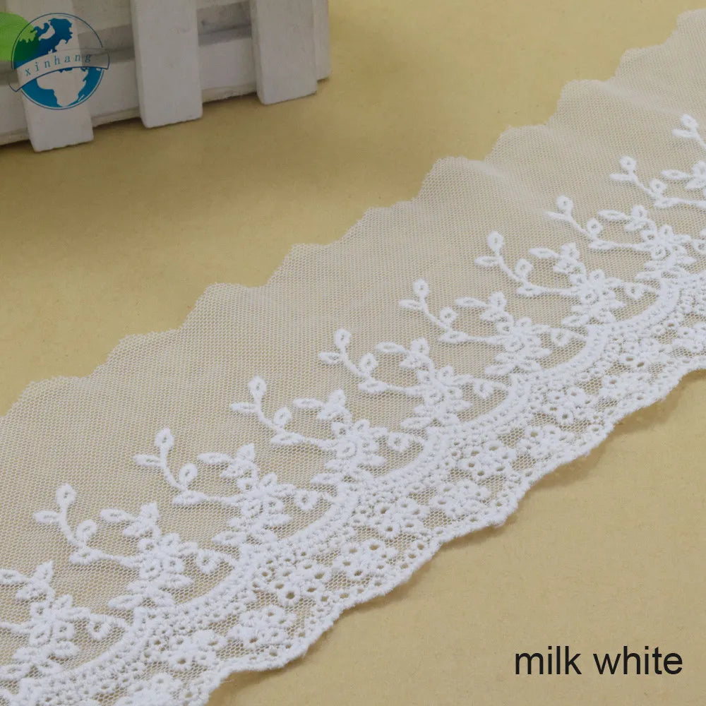 dentelle coton broderie florale 9cm large semi transparente traditionnelle blanc tricot couture bricolage garniture