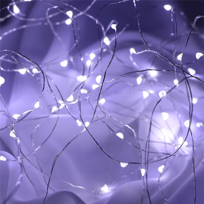 guirlande lumineuse fil cuivre led blanc multicolore moderne décoratif 100leds 10mètres rechargeable