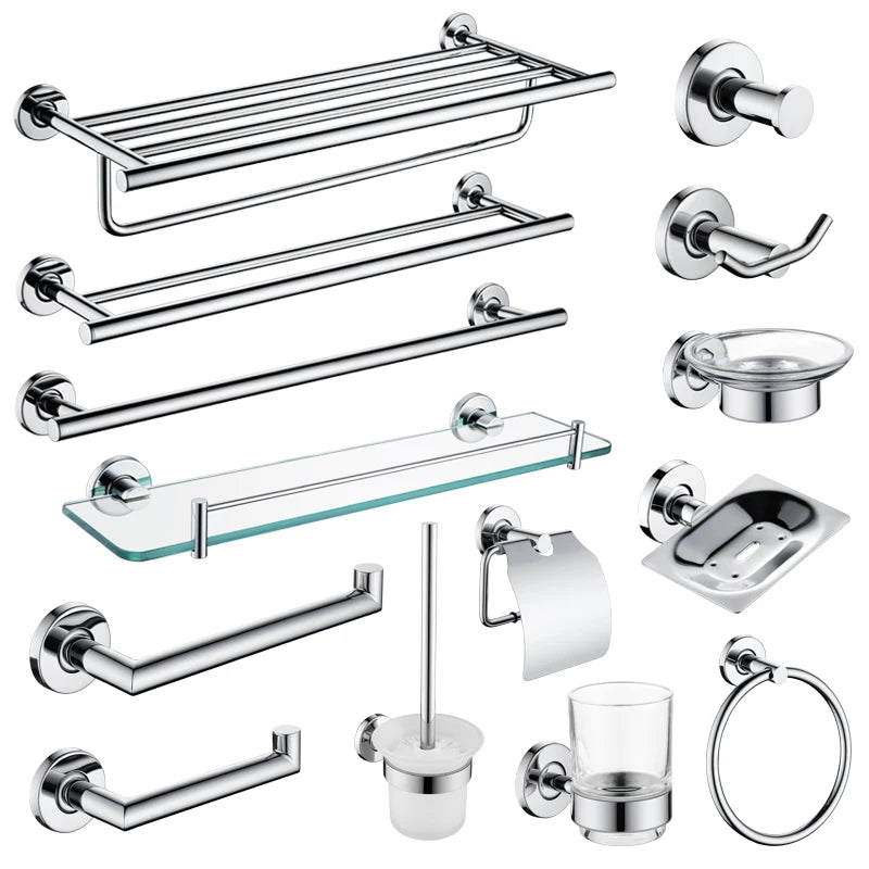 ensemble accessoires salle bain chrome moderne porte serviette porte papier savon brosse toilette
