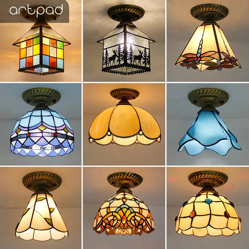 plafonnier led art nouveau mosaïque verre coloré motif floral turque rétro vintage