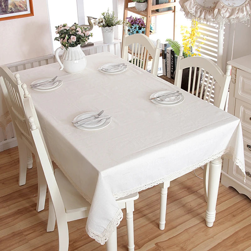 nappe table lin blanc crème bordure dentelle mariage fête rustique