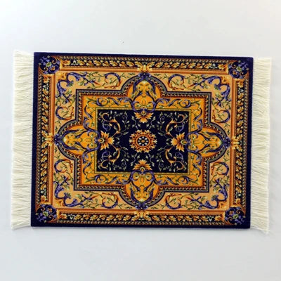 tapis souris caoutchouc anti dérapant ornements floraux rouge jaune bleu noir blanc franges