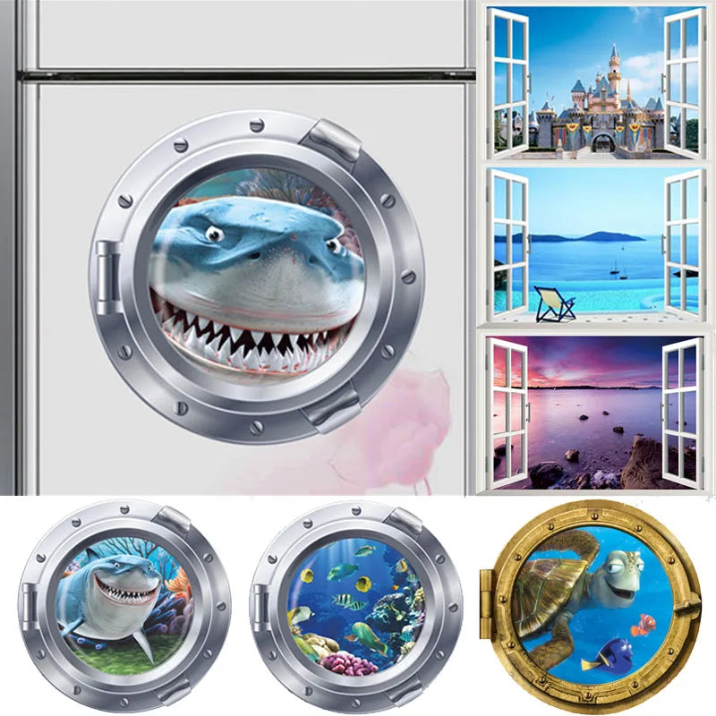 sticker mural thème marin poissons coraux cartoon enfants décoration mur adhésif