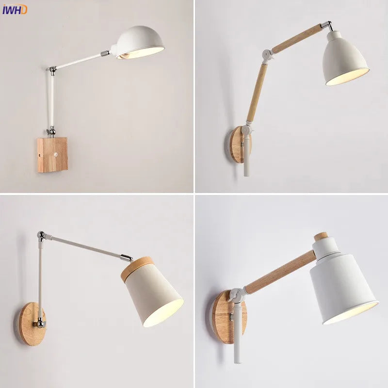 lampe murale articulée blanc texture bois finition mate moderne minimaliste plaque fixation vis