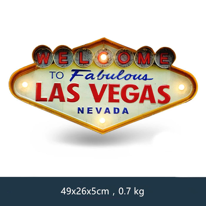 Enseigne lumineuse vintage Las Vegas Welcome jaune
