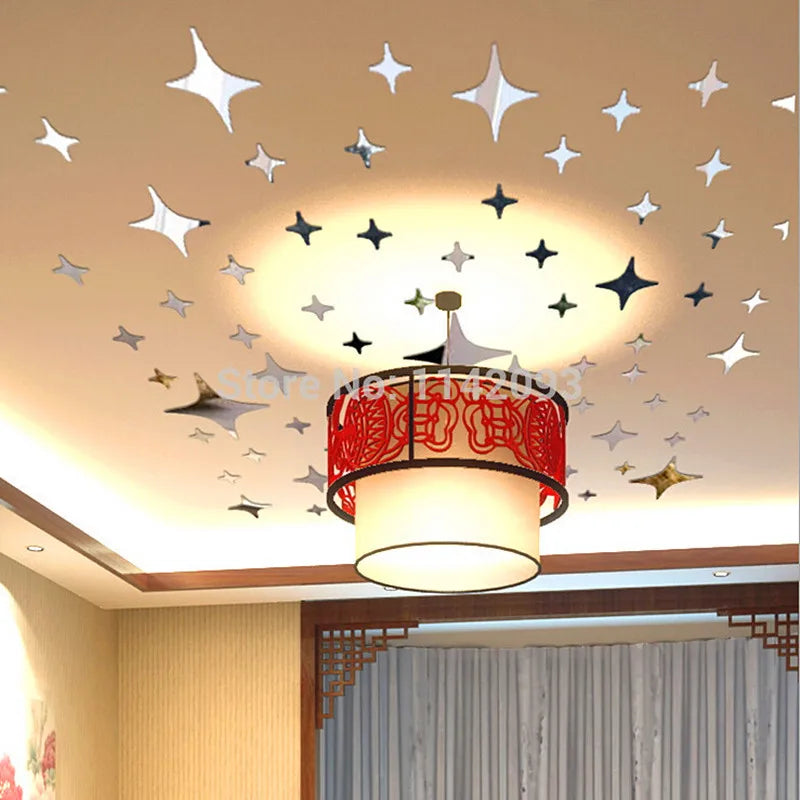 décoration murale moderne étoiles brillantes autocollants adhésifs 56 pièces doré blanc noir