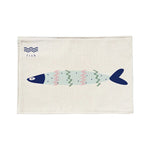 serviettes table lin motif poissons moderne bleu clair beige 44x28cm