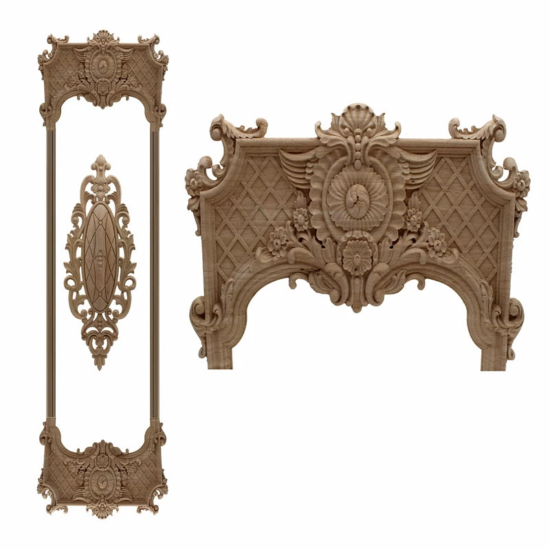 applique murale bois sculptée fleurs motifs géométriques baroque fixations vintage