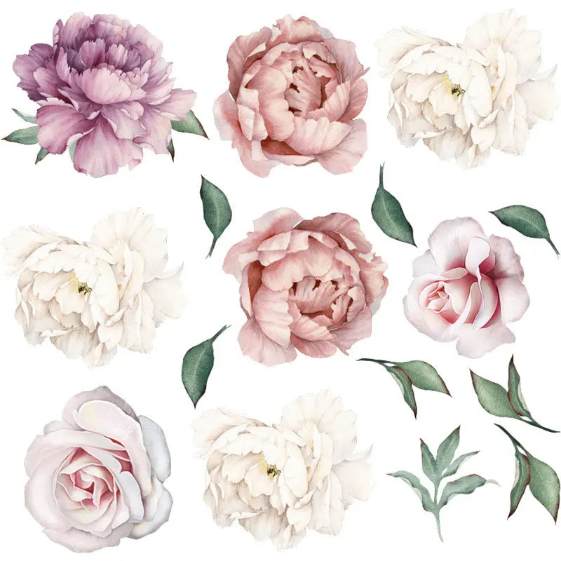 sticker mural fleur pivoine moderne rose blanc violet salon chambre coucher auto adhésif pvc