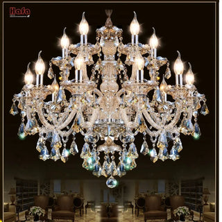 chandelier cristal argenté doré suspension luminaire baroque luxueux cristaux facettés transparentambiante chaleureuse