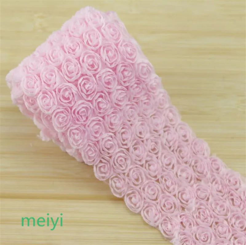 ruban decoratif dentelle roses relief largeur 9cm mariage decoration romantique couleur rose violet beige