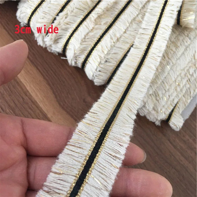 ruban frisé blanc doré noir franges décoration 2cm 3cm largeur coton polyester ecologique