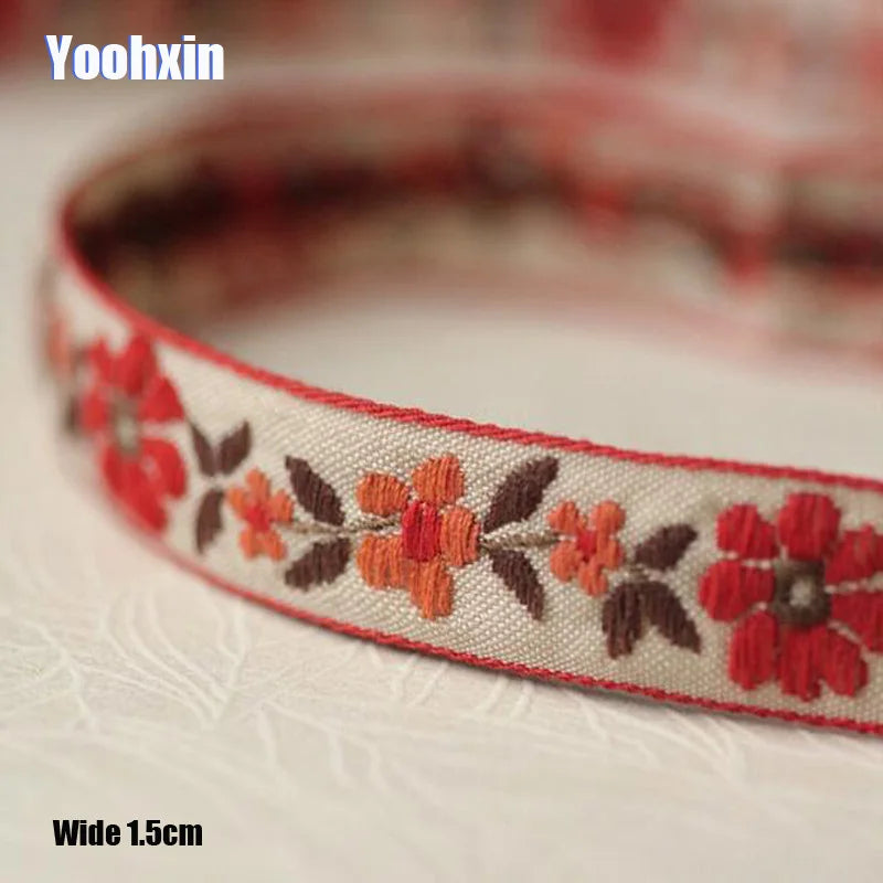 ruban brodé fleurs couleur beige largeur 1.5cm couture decoration naturelle traditionnelle rustic
