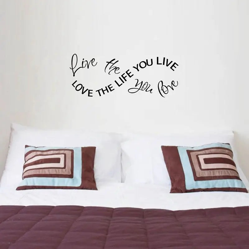autocollant mural love the life you live lettrage cursive noir moderne décoration intérieure vinyle
