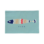 serviettes table lin motif poissons moderne bleu clair beige 44x28cm