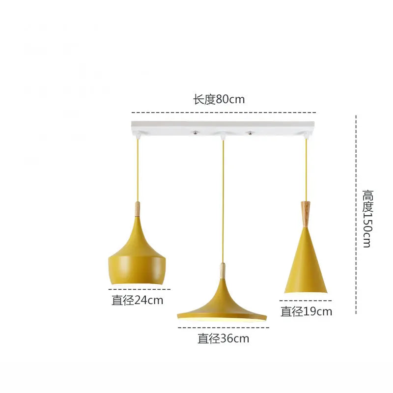 lampes suspendues modernes trois abatjours vert jaune rose blanc minimaliste