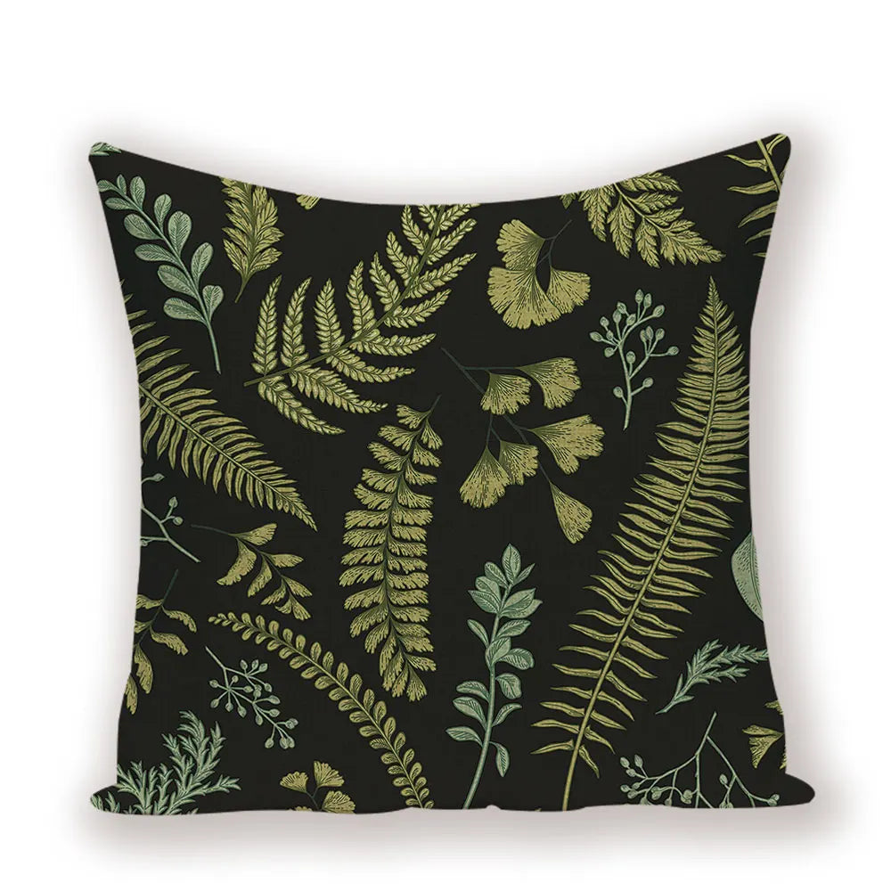 housse coussin carré motif feuilles vertes moderne zip invisible 45cm 45cm