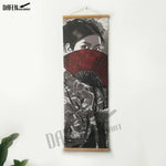 toile d'art ukiyo samouraï contemporain illustration noir blanc rouge gris cadre bois
