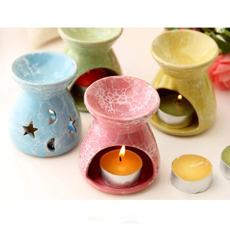 diffuseur d'huiles essentielles craquelé jaune vert bleu rose orange apaisant salon artisanal sans bougie