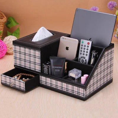 boîte rangement multifonctionnelle cuir moderne réutilisable télécommande tablette smartphone bijoux parfum montre