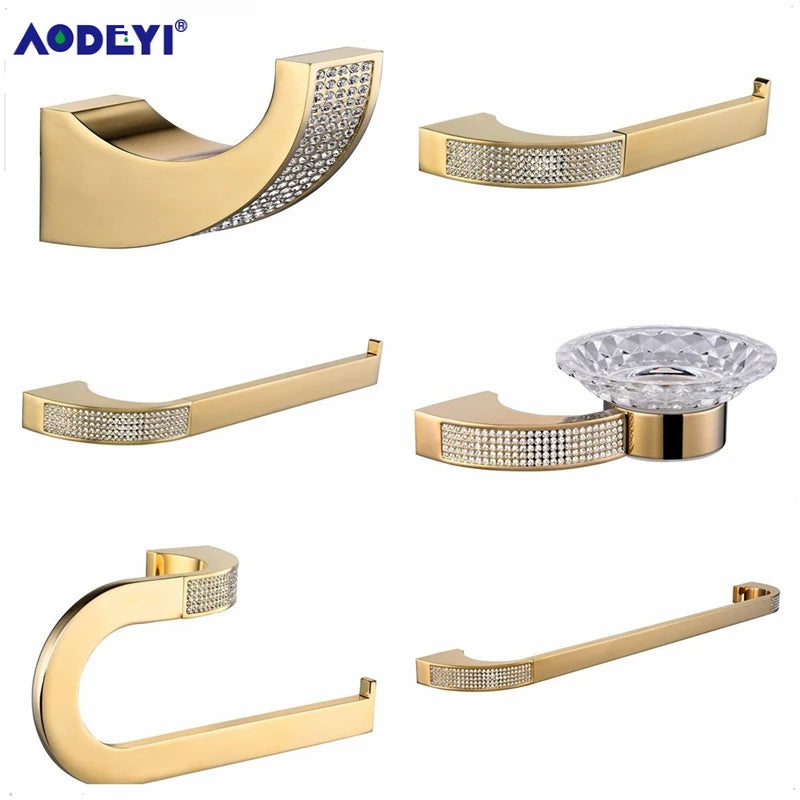 accessoires salle bain doré strass moderne porte serviettes porte verres métal chrome