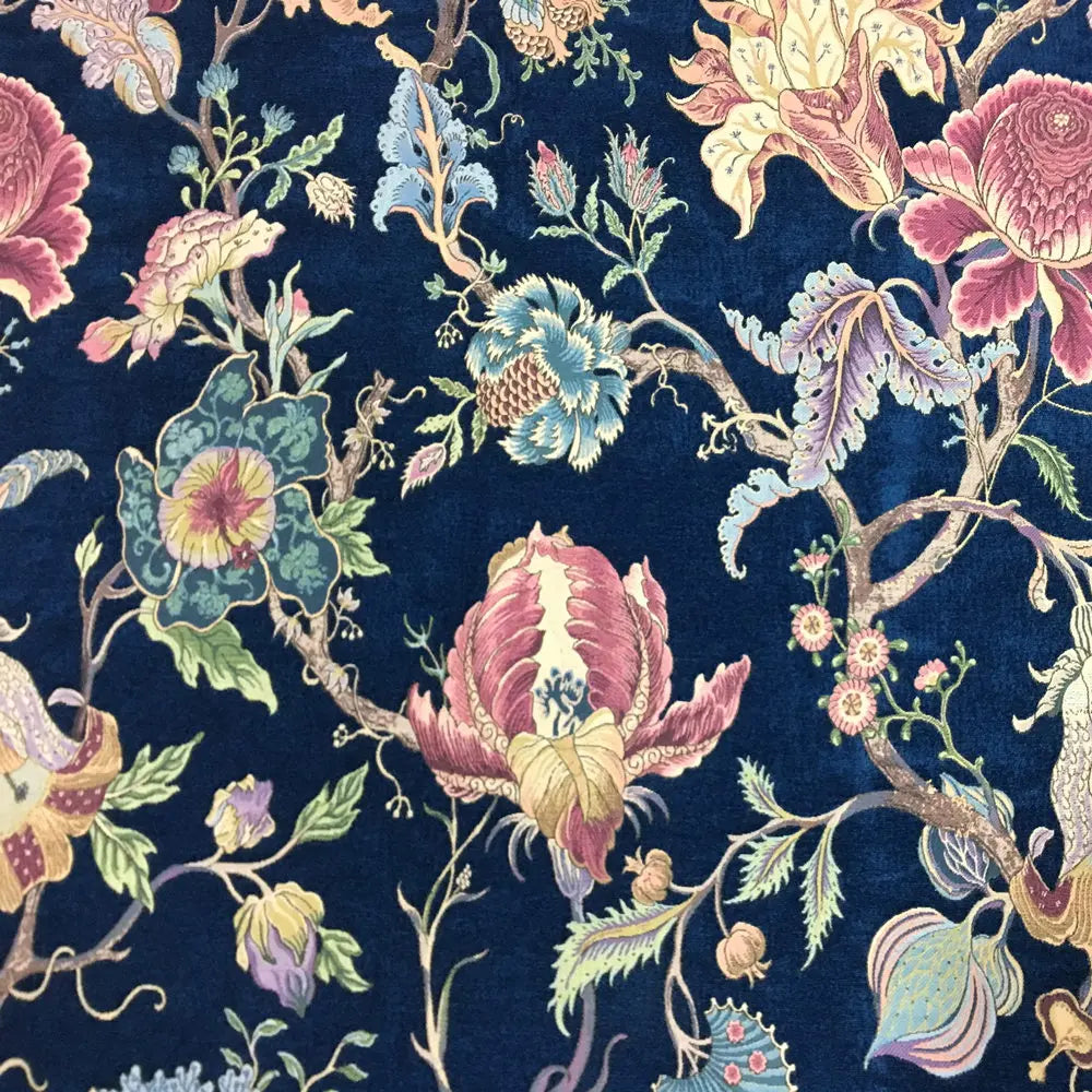 tissu chenille jacquard floral classique beige bleu protection uv 280cm large décoration intérieure materiaux