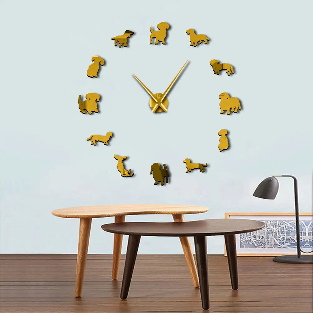 horloge murale moderne chien noir doré grande diy aiguille quartz unique