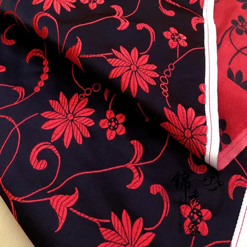 tissu brocart fleurs rouge noir ameublement rideau coussin damassé jacquard décoratif motif floral