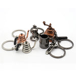 porte clés réaliste métal tampé moulin cafetière italienne théière bouilloire noir marron cuivre argenté