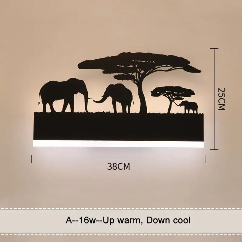 lampes murales rustiques safari silhouettes animaux led chambre coucher éclairage moderne diffuse